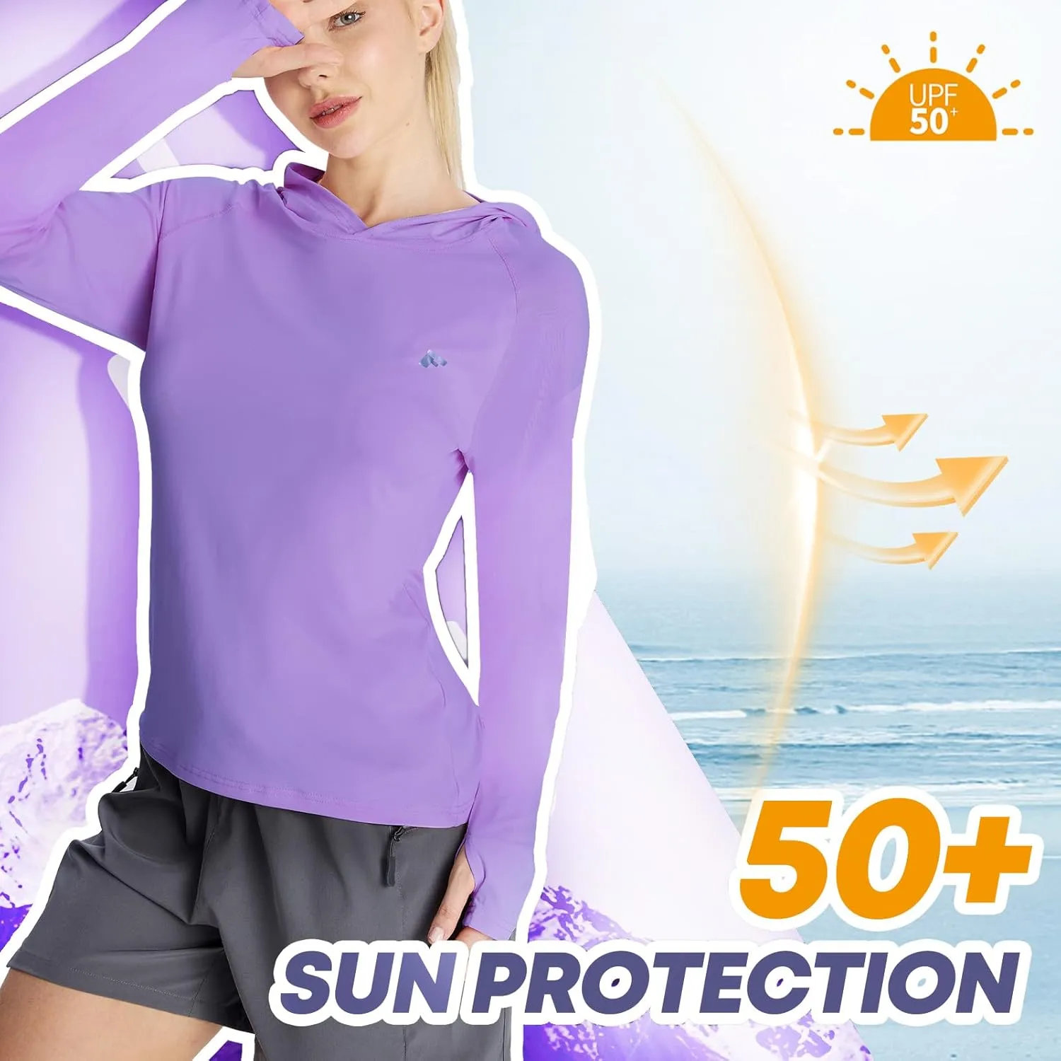 womens 2 Pack UPF50  Sun Shirt Long Sleeve Hoodies UV Protection Clothing Hiking Athletic Outdoor Lightweight Shirt