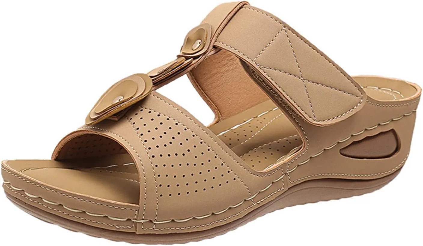 Womens Beach Slippers Comfortable Orthopedic Sandals Open Toe Slip Ons Breathable Low Wedge Shoes Dressy Summer Sandals Walking Anti-Slip Shoes 2025 Fashion