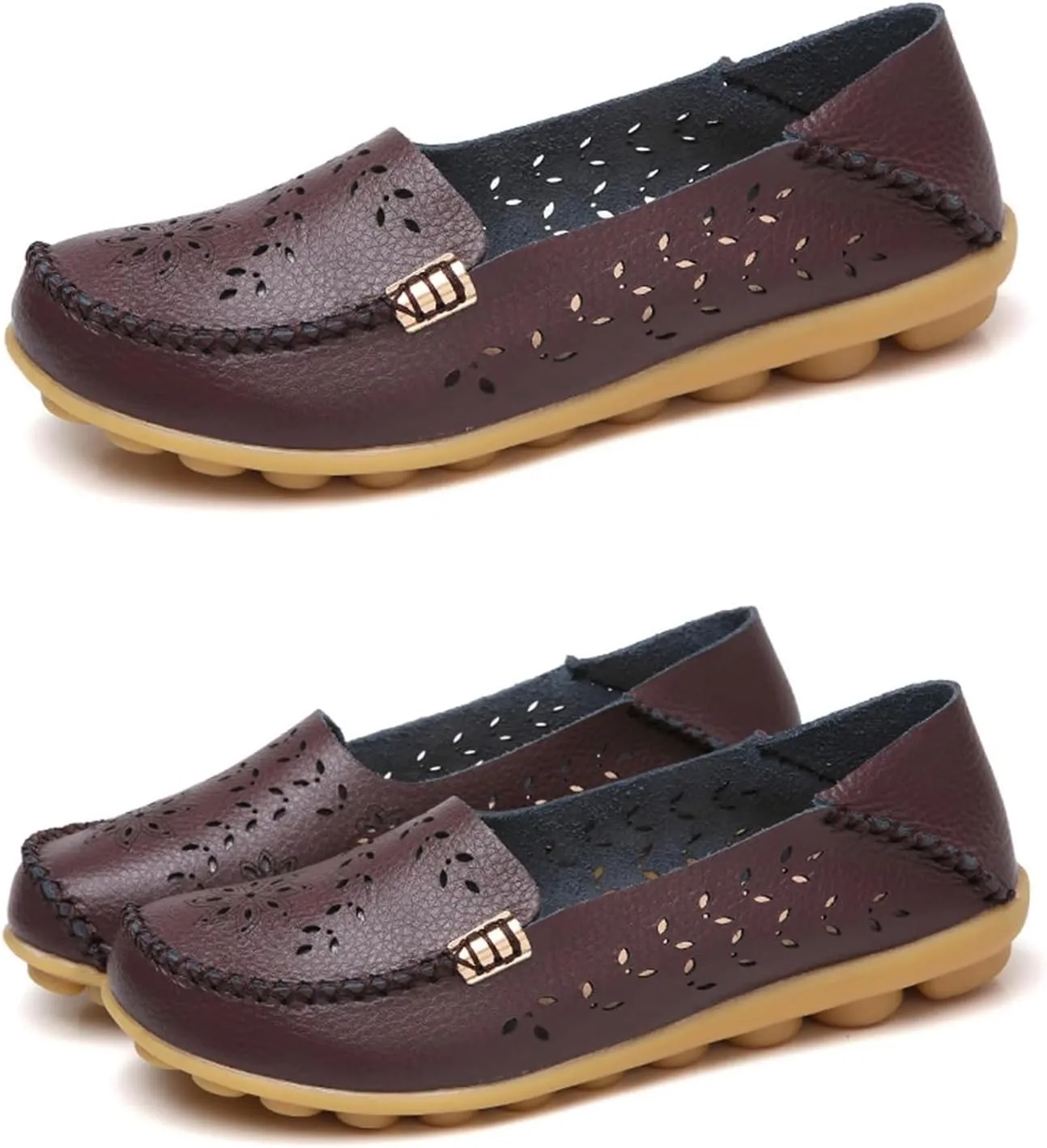 Womens Boat Shoes Casual Breathable Loafers for Walking Slip On Nurse Shoes Comfortable Flat Sandals Hollow Out Faux Leather Summer Shoe for All Day Wear