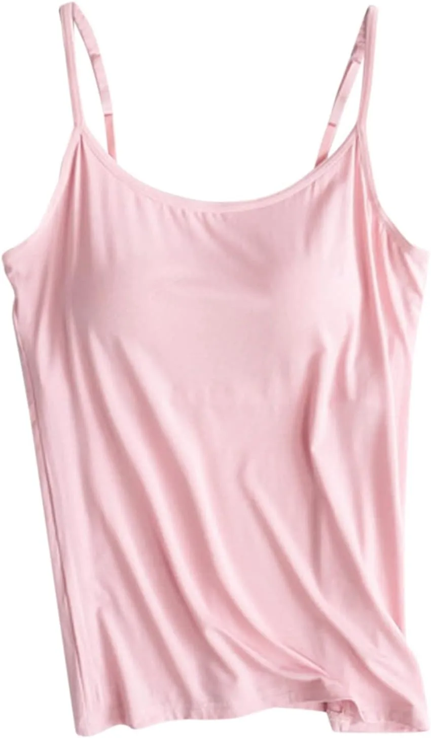 Women's Built-in Bra Tank Tops Adjustable Strap Wireless Camisole Padded Workout Yoga Daily Shelf Bra Undershirts