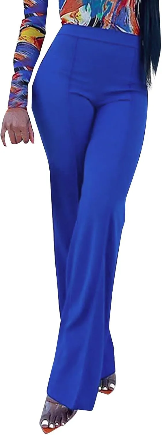 Womens Business Office Pants High Waist Slim Long Trousers Trendy No Seam Elastic Waist Straight Leg Pants