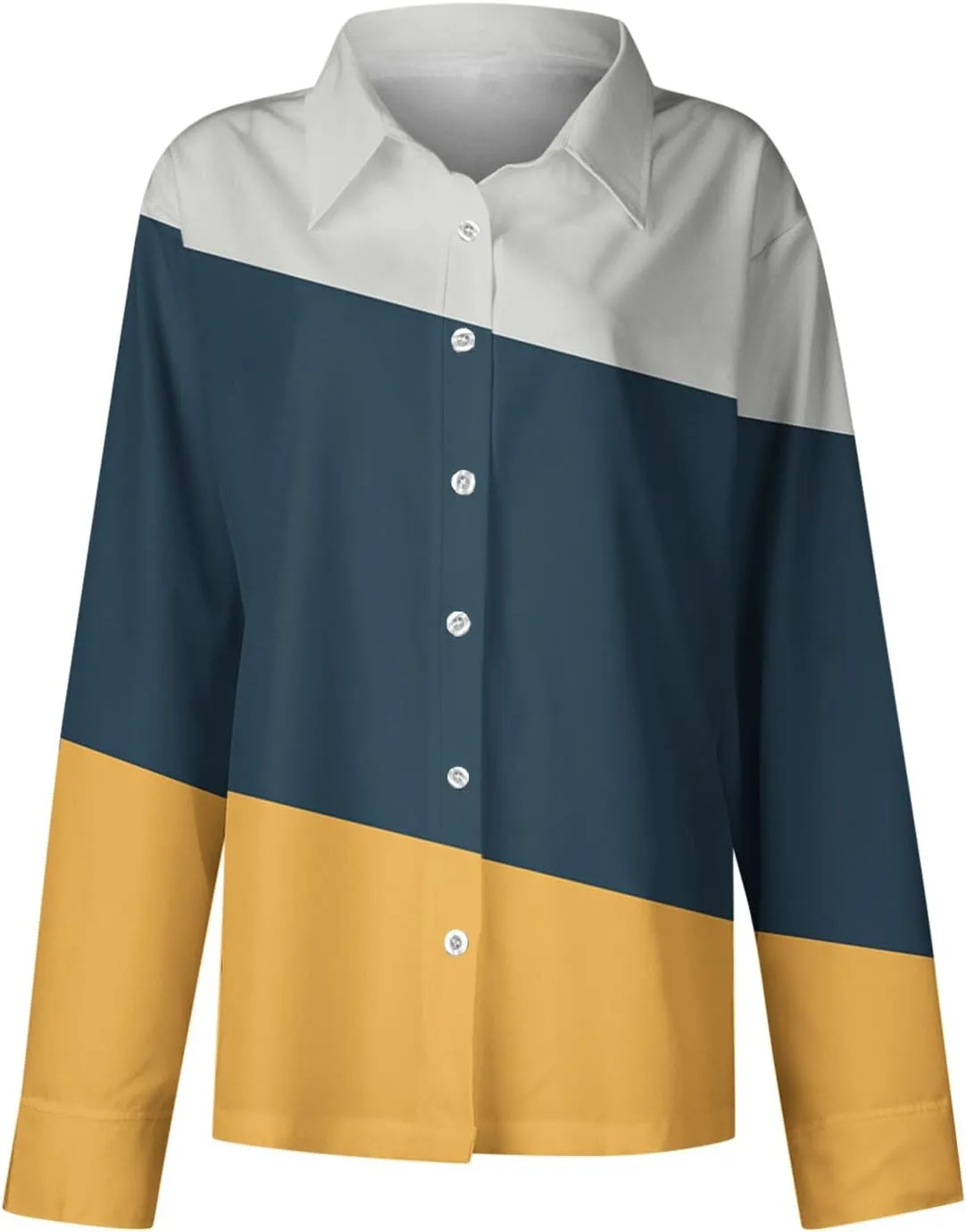 Womens Button Down Casual Shirts Color Block Striped Blouse Tops Long Sleeve Collar Shirt Dressy Work Outfits Clothing