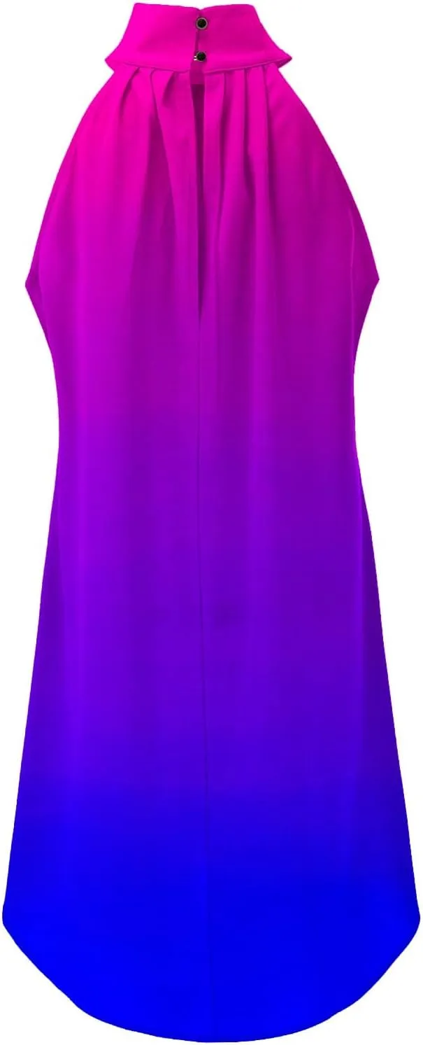 Women's Casual Tie Back Halter Neck Flared Hem Flowy Pleated Beach Sundress Sleeveless Summer A Dresses for Juniors