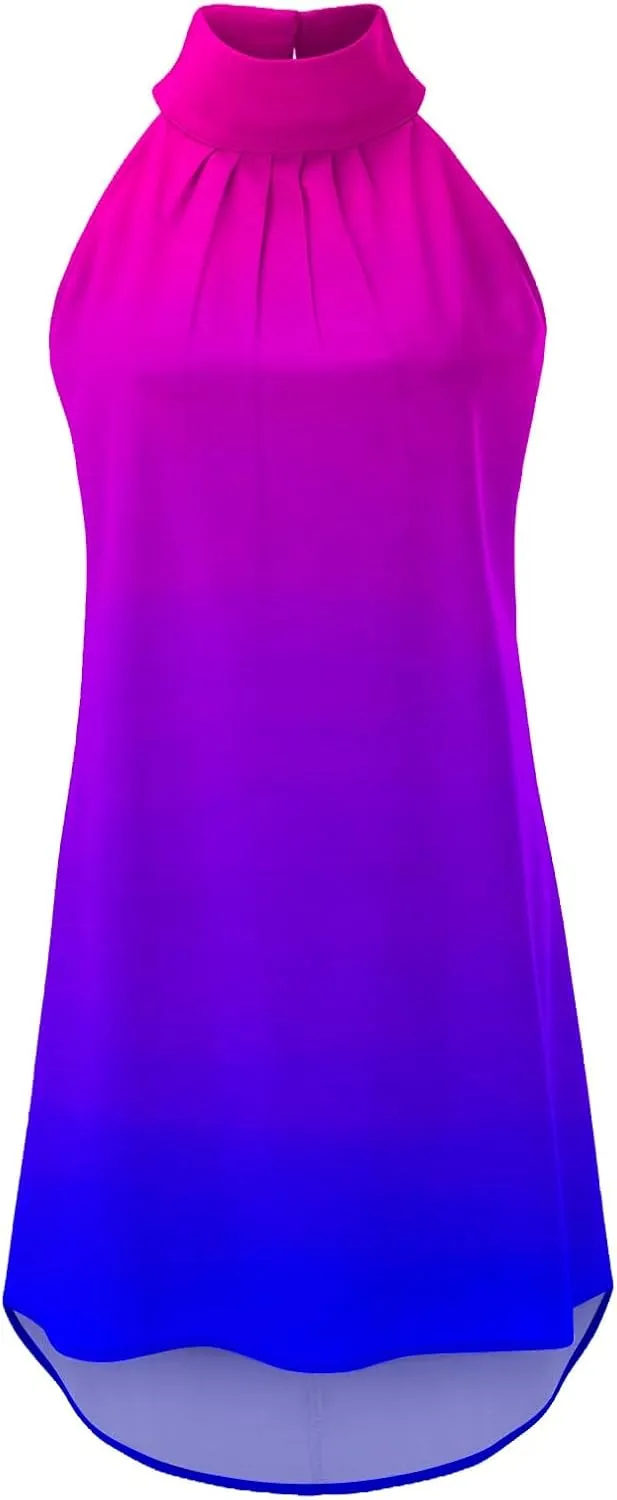 Women's Casual Tie Back Halter Neck Flared Hem Flowy Pleated Beach Sundress Sleeveless Summer A Dresses for Juniors