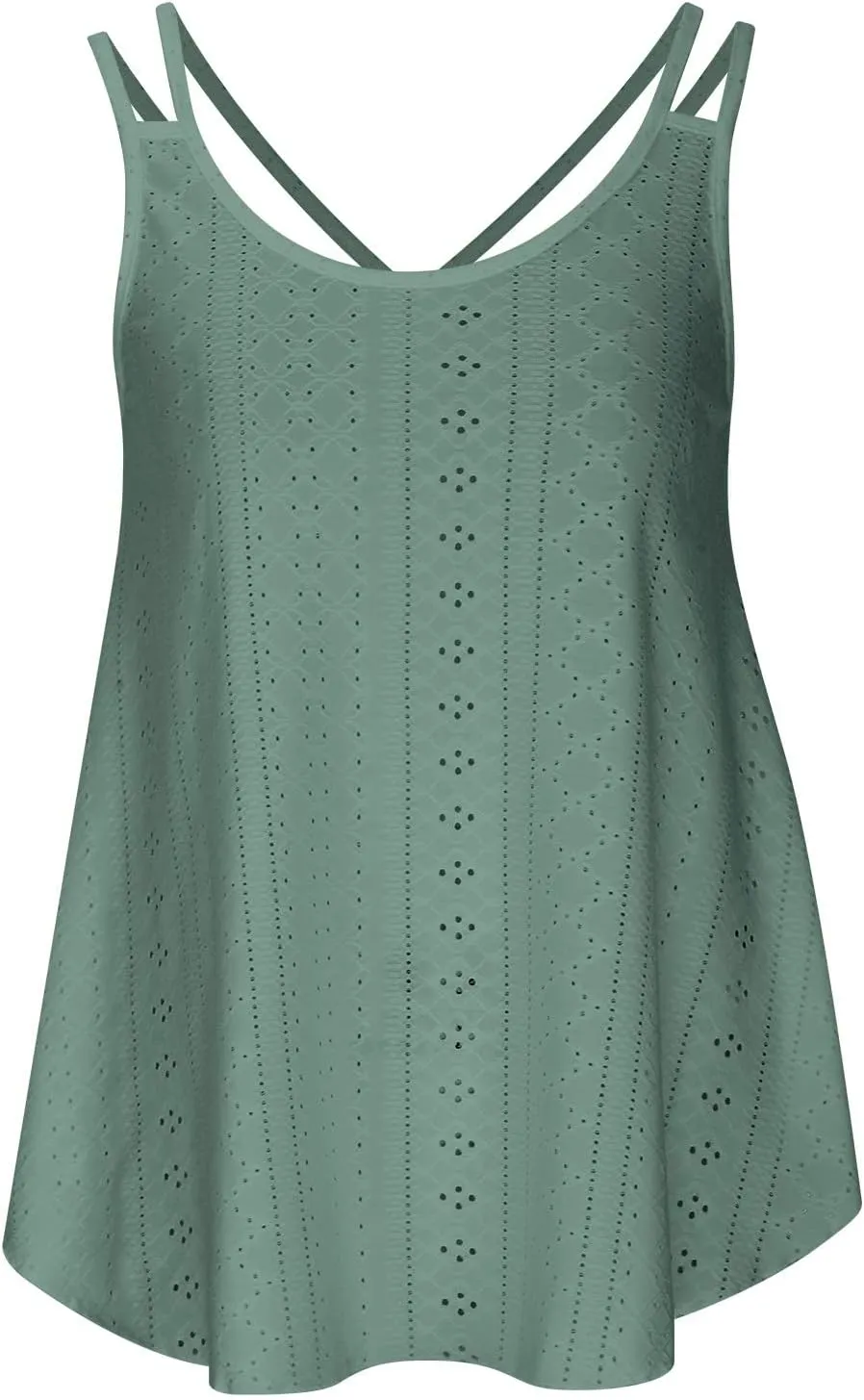 Womens Cute Summer Tank Tops Eyelet Embroidery Sleeveless Shirts Spaghetti Strap Camisole Loose Casual Flowy Tunics
