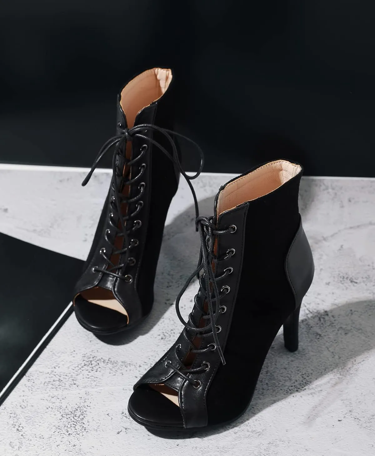 Women's Dance Heels Fashion Summer Peep Toe Ankle Boots Lace Up Pumps Party Shoes Ladies Stiletto Sandals Dancing Shoes