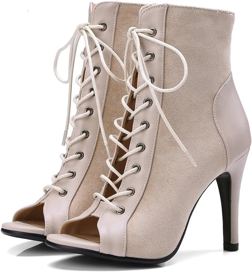 Women's Dance Heels Fashion Summer Peep Toe Ankle Boots Lace Up Pumps Party Shoes Ladies Stiletto Sandals Dancing Shoes