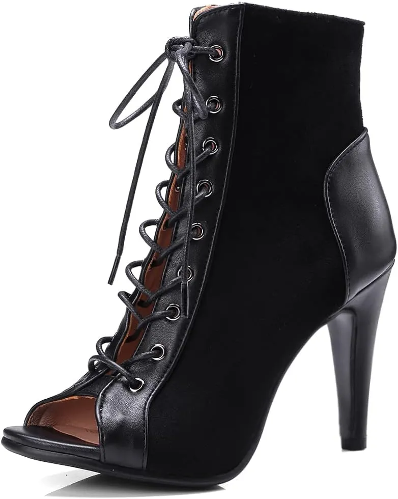 Women's Dance Heels Fashion Summer Peep Toe Ankle Boots Lace Up Pumps Party Shoes Ladies Stiletto Sandals Dancing Shoes