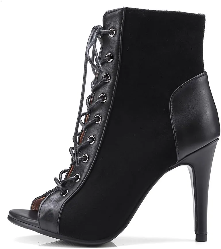 Women's Dance Heels Fashion Summer Peep Toe Ankle Boots Lace Up Pumps Party Shoes Ladies Stiletto Sandals Dancing Shoes
