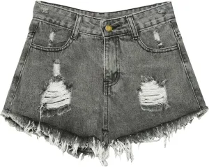 Womens Denim Shorts High Waisted Ripped Distressed Jean Shorts Plus Size Frayed Raw Hem Casual Shorts with Pockets