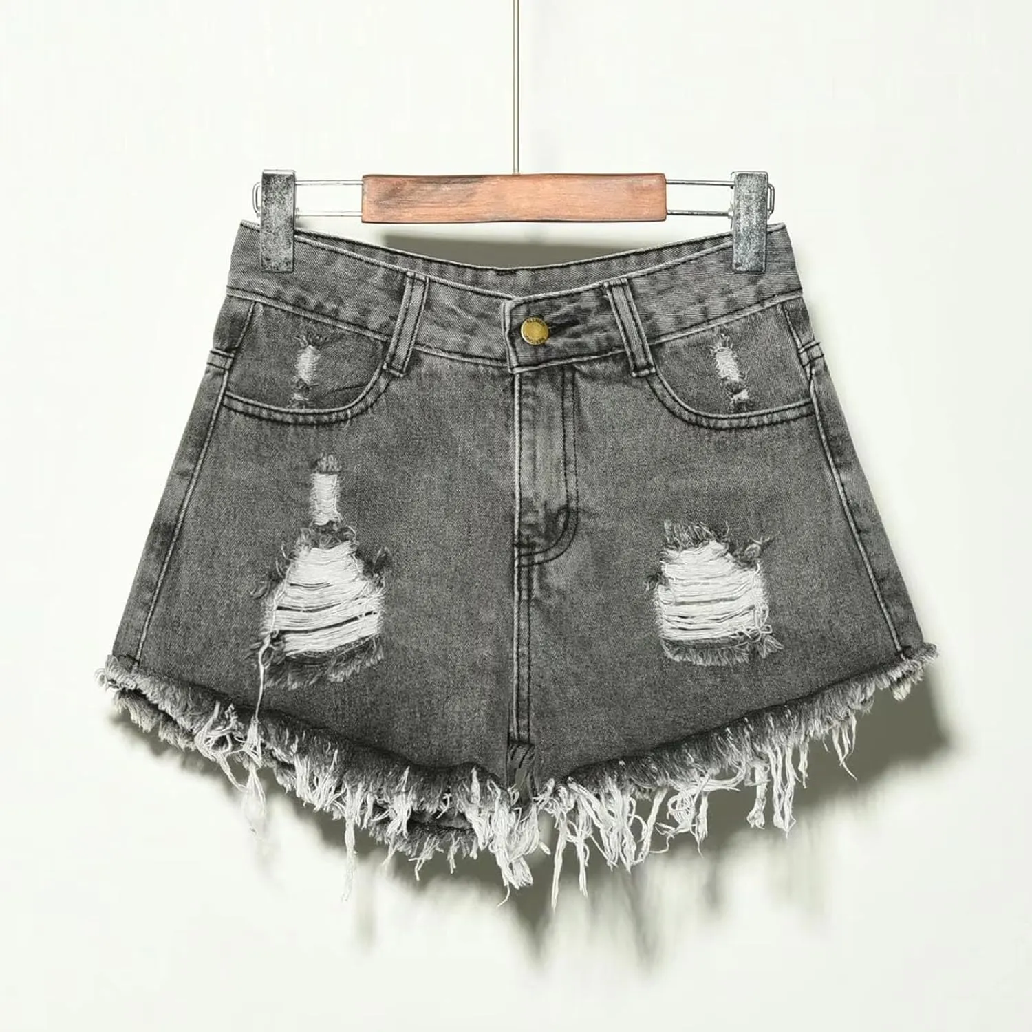 Womens Denim Shorts High Waisted Ripped Distressed Jean Shorts Plus Size Frayed Raw Hem Casual Shorts with Pockets
