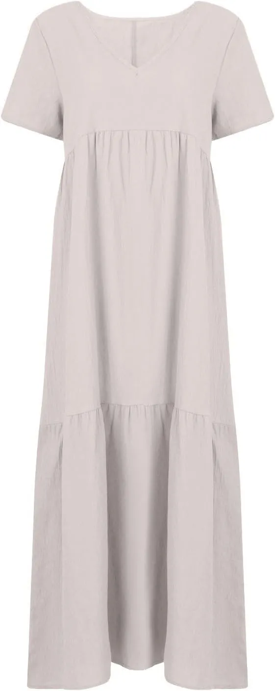 Women's Dresses Plus Size V Neck Short Sleeve Maxi Dress Loose Fit Floor Maxi Dress Ruffle Flowy Swing Sundress 2025