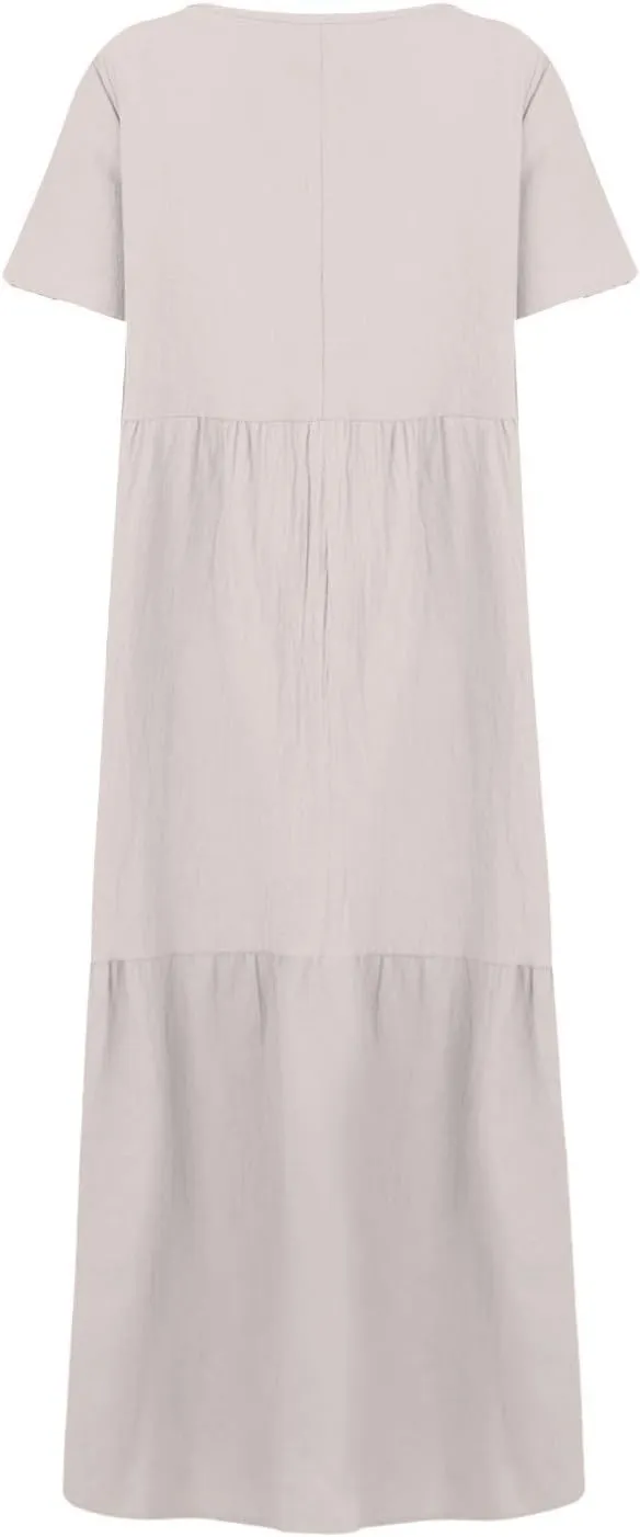Women's Dresses Plus Size V Neck Short Sleeve Maxi Dress Loose Fit Floor Maxi Dress Ruffle Flowy Swing Sundress 2025