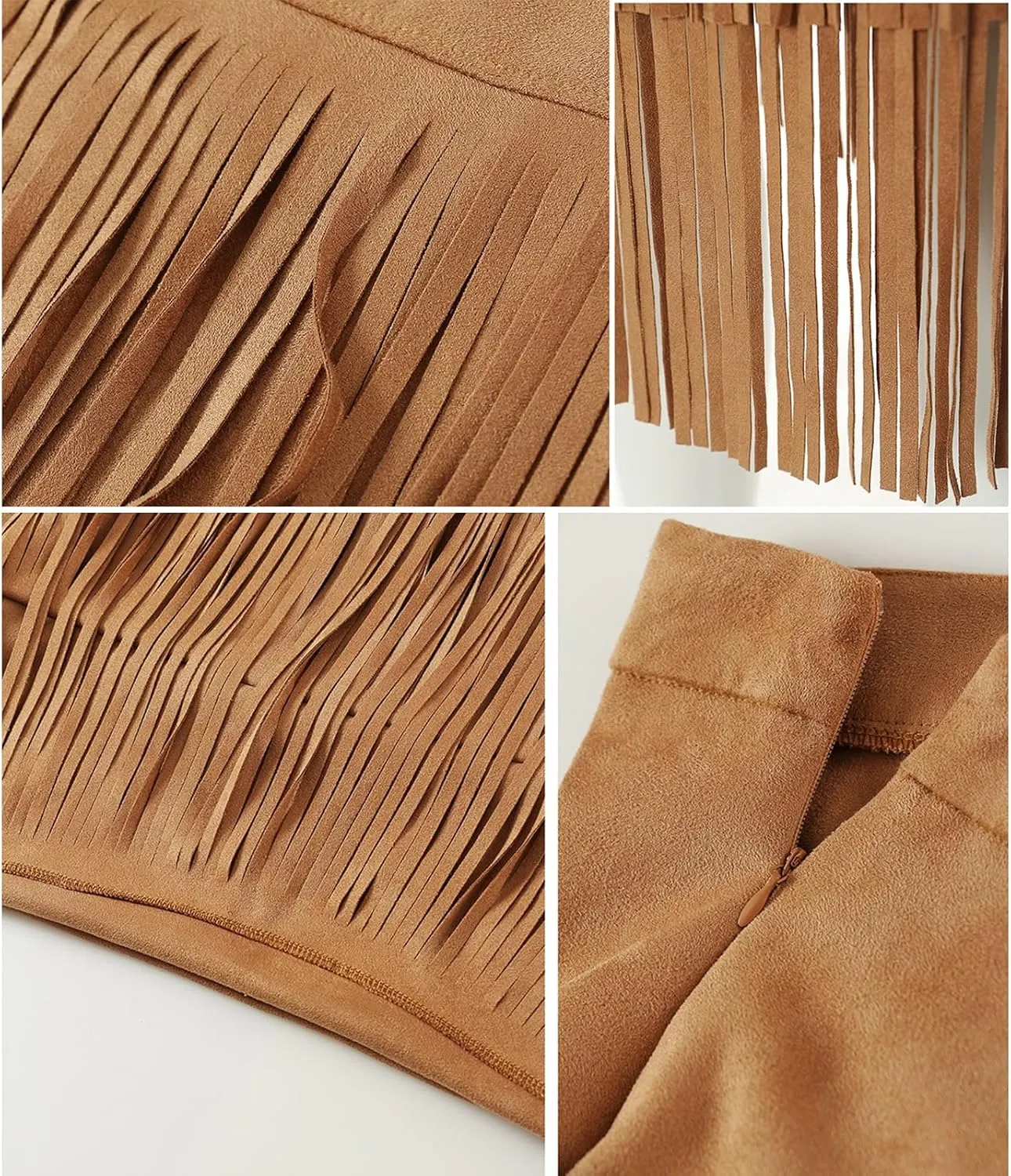Women's Faux Suede Fringe Skirt High Waisted Casual A-Line Layered Tassel Skirt for Fall Winter Y2K Streetwear
