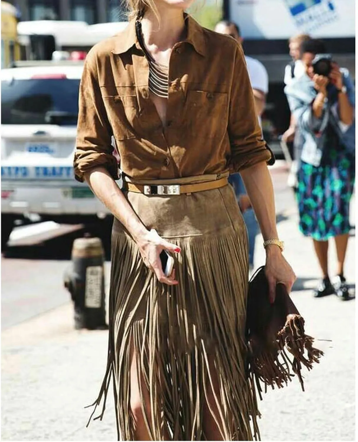 Women's Faux Suede Fringe Skirt High Waisted Casual A-Line Layered Tassel Skirt for Fall Winter Y2K Streetwear