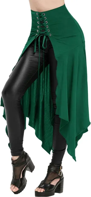 Womens Halloween Skirts Casual Irregular Stitching Strappy Skirts Bandage Tie Waist Flowy Pleated Midi Skirts