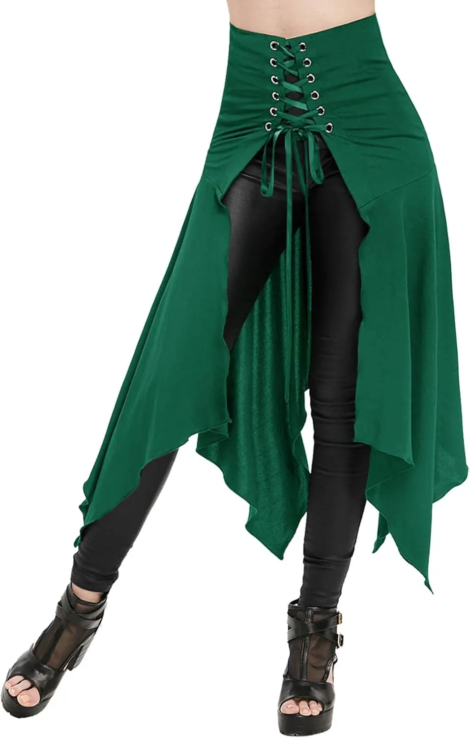 Womens Halloween Skirts Casual Irregular Stitching Strappy Skirts Bandage Tie Waist Flowy Pleated Midi Skirts