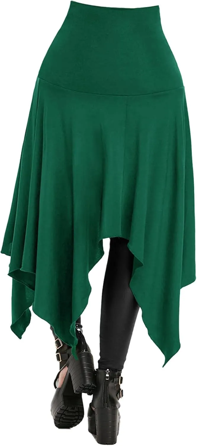 Womens Halloween Skirts Casual Irregular Stitching Strappy Skirts Bandage Tie Waist Flowy Pleated Midi Skirts