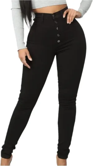 Women's High Waist Button Down Skinny Jeans Double Breasted Butt Lift Slim Fit Denim Pants Stretch Jean Trousers