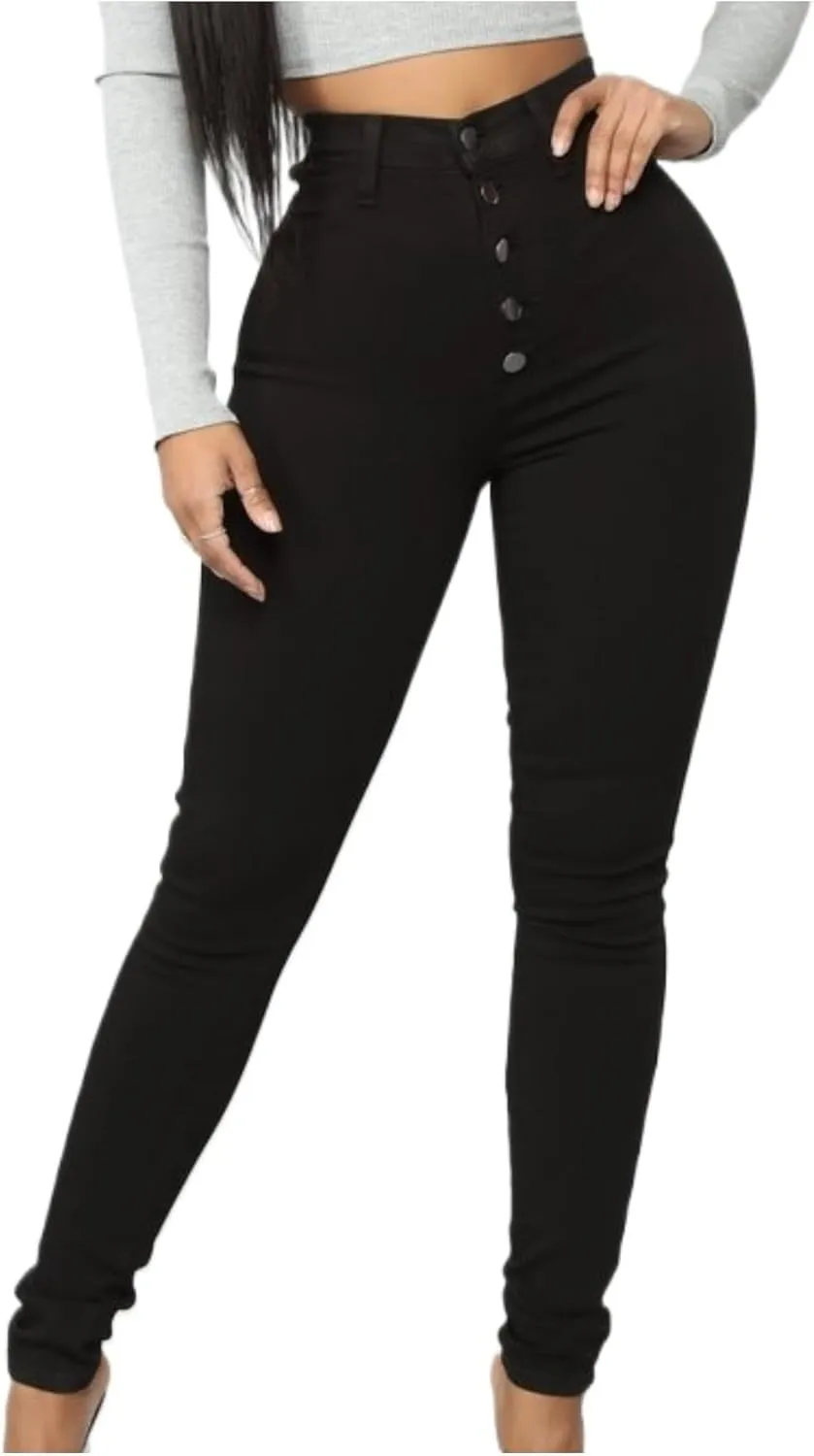 Women's High Waist Button Down Skinny Jeans Double Breasted Butt Lift Slim Fit Denim Pants Stretch Jean Trousers