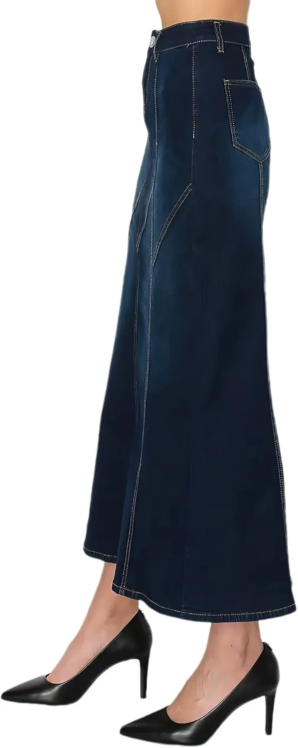 Women's Juniors/Plus Size Stretch Denim Long Mermaid Silhouette Skirt (87954)