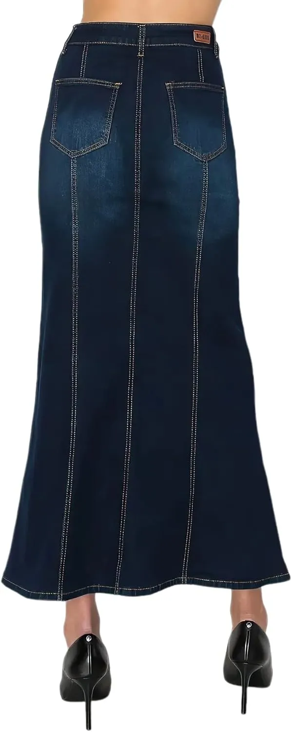 Women's Juniors/Plus Size Stretch Denim Long Mermaid Silhouette Skirt (87954)