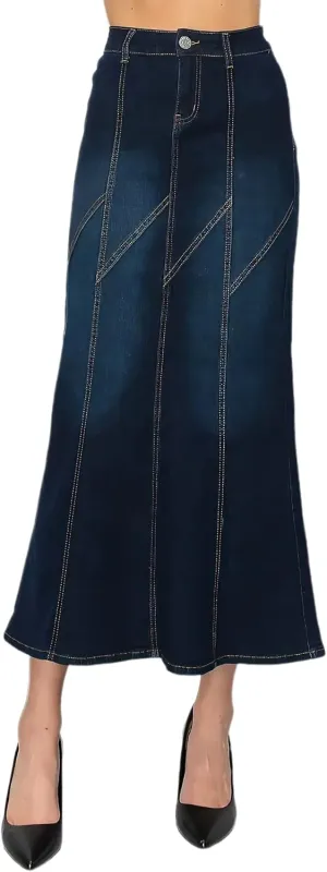 Women's Juniors/Plus Size Stretch Denim Long Mermaid Silhouette Skirt (87954)