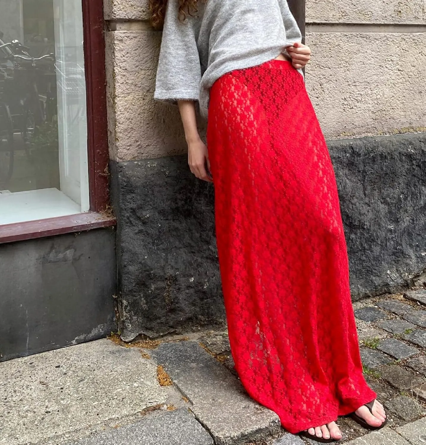 Womens Lace Maxi Skirt Y2k High Waist Sheer Mesh Midi Skirt Sexy See Through Cover Up Long Skirt Streetwear