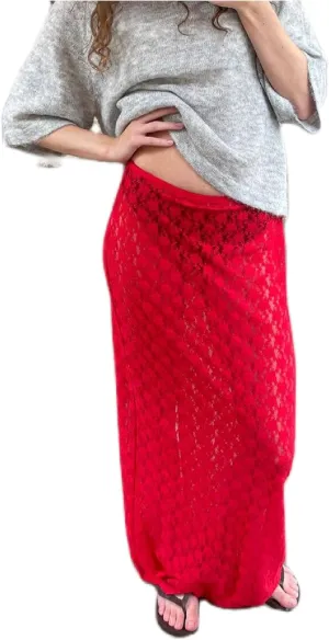 Womens Lace Maxi Skirt Y2k High Waist Sheer Mesh Midi Skirt Sexy See Through Cover Up Long Skirt Streetwear