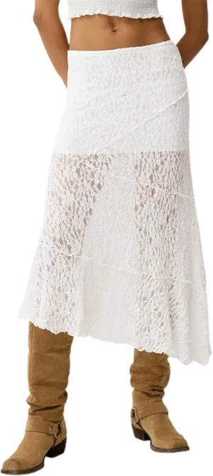 Womens Lace Maxi Skirt Y2k High Waist Sheer Mesh Midi Skirt Sexy See Through Cover Up Long Skirt Streetwear