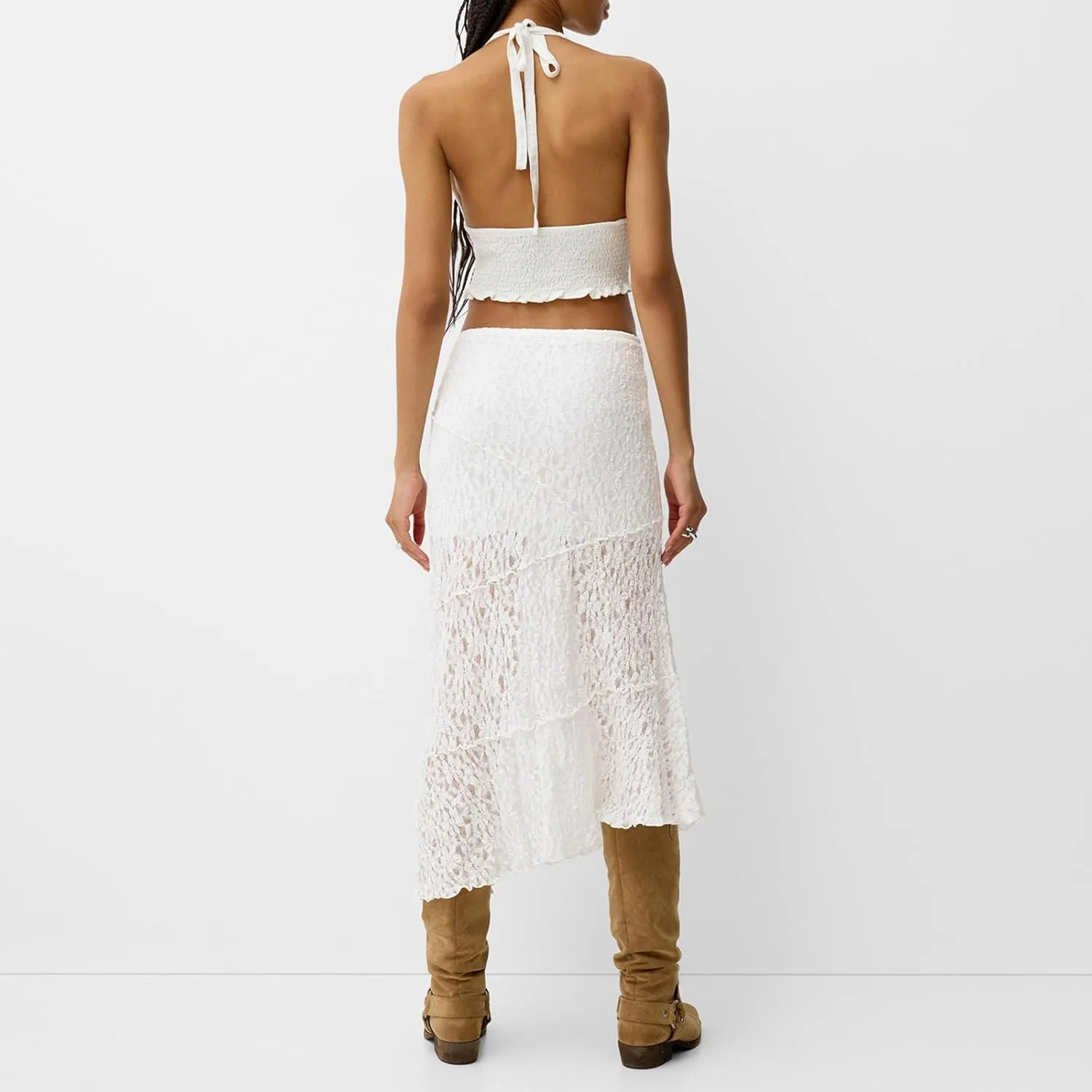 Womens Lace Maxi Skirt Y2k High Waist Sheer Mesh Midi Skirt Sexy See Through Cover Up Long Skirt Streetwear