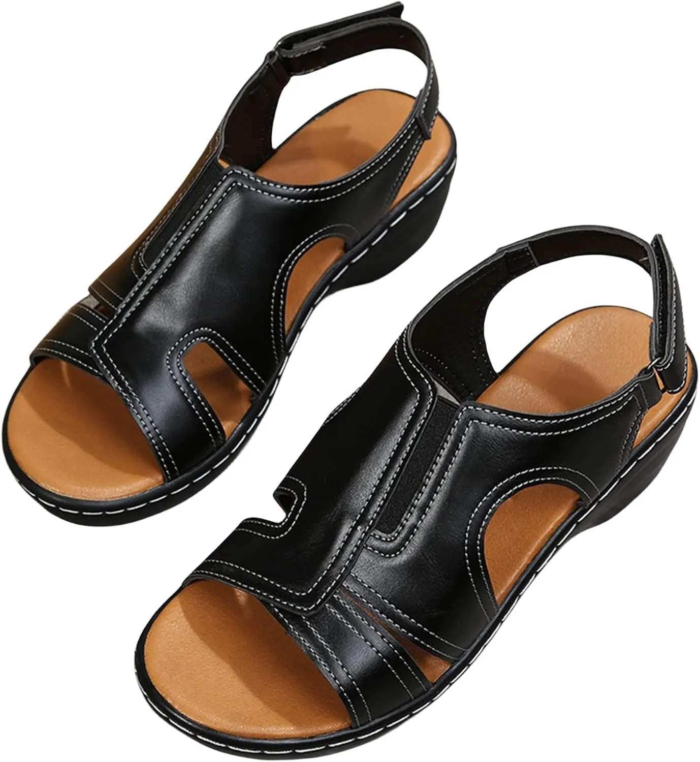 Women's Orthopedic Sandals Casual Walking Shoes Open Toe Soft Sandals Wide Width Non-Slip Shoes, Hollow Out Orthotic Sandal with Arch Support, Breathable Lightweight