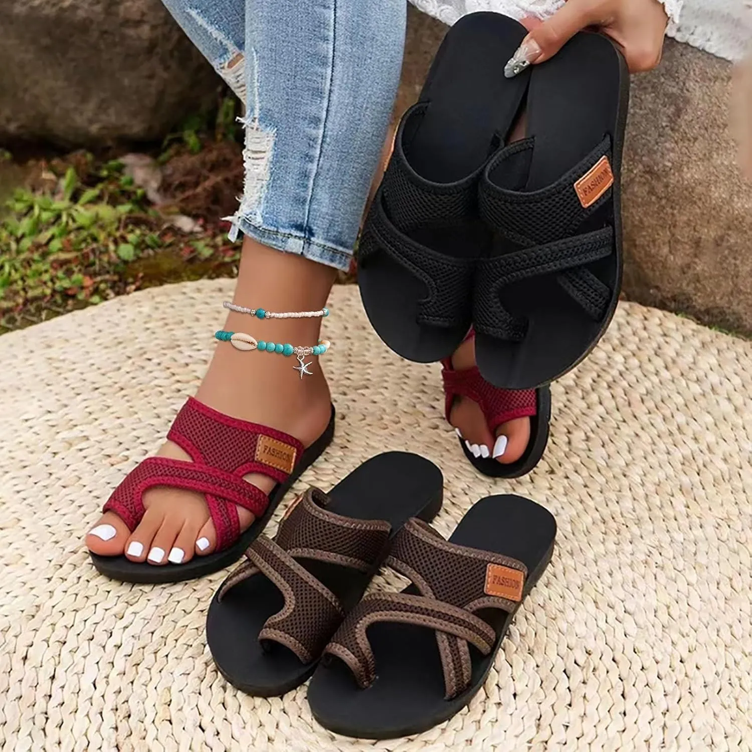 Women's Orthoptic Lightweight Breathable Mesh Sporty Sandal, Summer Comfortable Non Slip Beach Walking Sandals