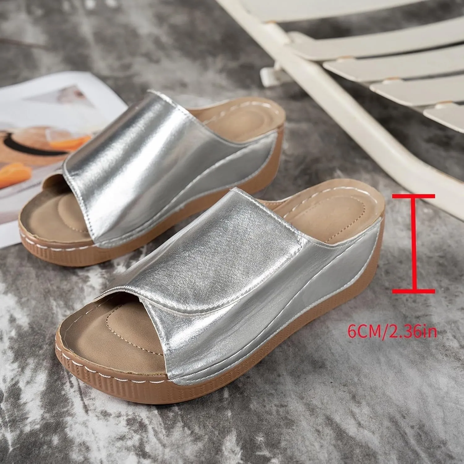 Women's Platform Wedge Sandals Slip On Peep Toe High Heel Sandal Comfortable Orthopedic Damping Sole Sandals Womens Dressy Summer Lightweight Flip Flops Casual Arch Support Walking Wedges Slippers