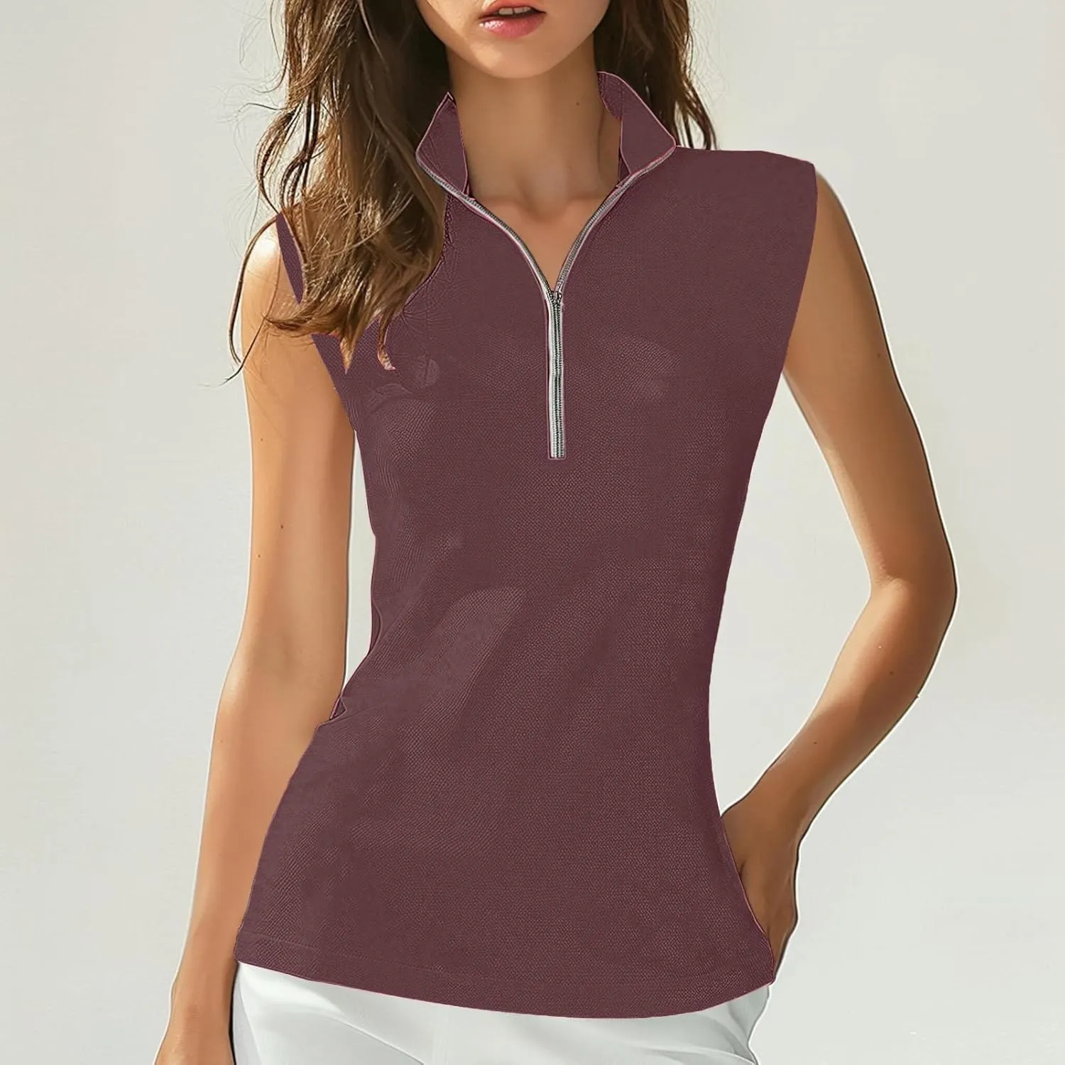 Women's Quarter Zip Athletic Tank Tops Sleeveless Workout Shirts Summer Casual 1/4 Zip Baseball Tennis Top