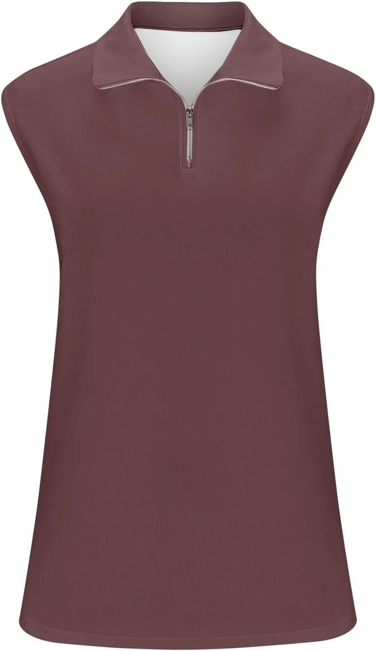 Women's Quarter Zip Athletic Tank Tops Sleeveless Workout Shirts Summer Casual 1/4 Zip Baseball Tennis Top