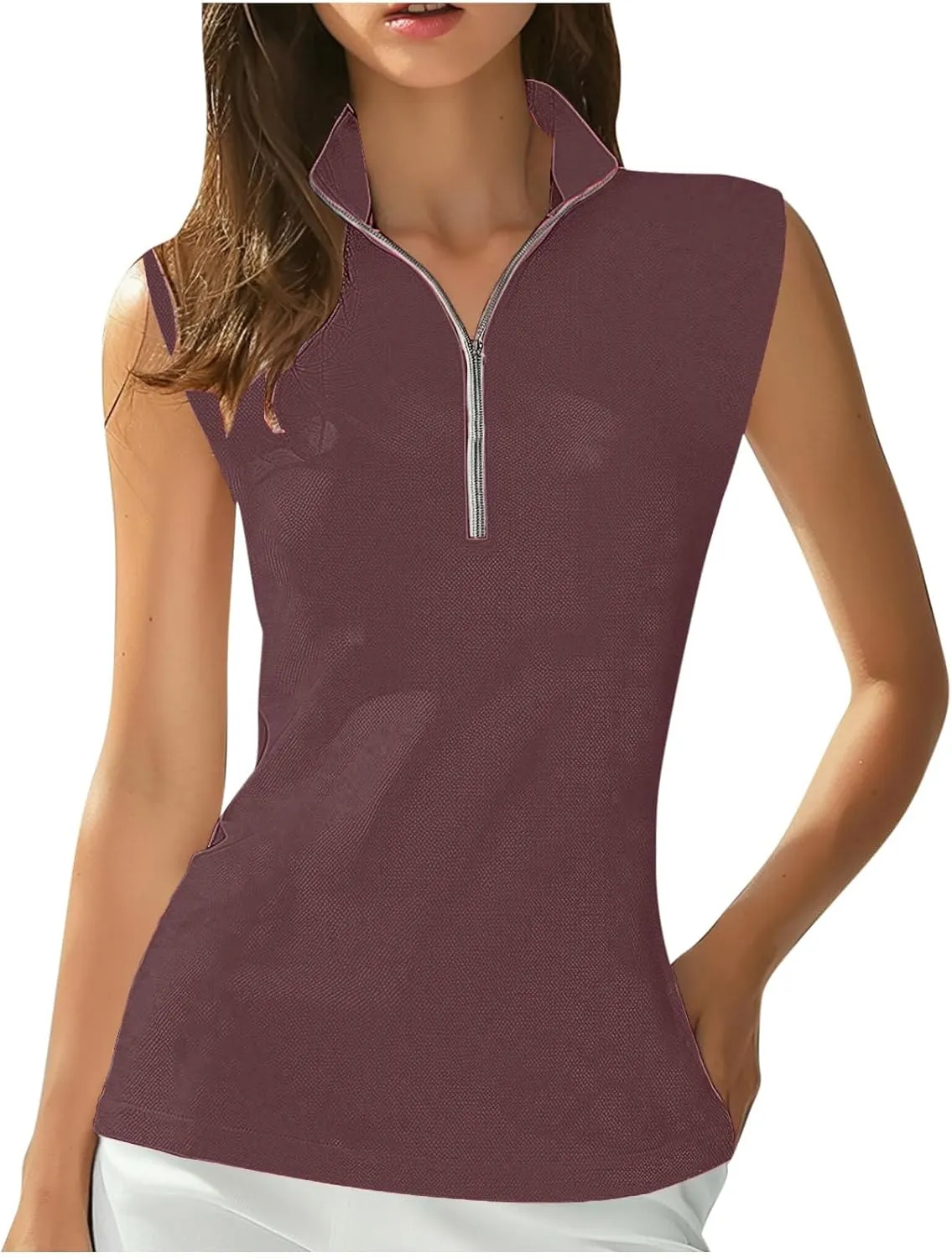 Women's Quarter Zip Athletic Tank Tops Sleeveless Workout Shirts Summer Casual 1/4 Zip Baseball Tennis Top