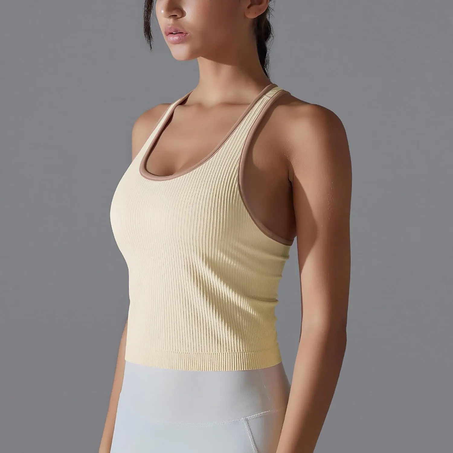 Women's Ribbed Workout Shirts Summer Light Elastic Racerback Tank Tops Casual Sleeveless Slim Comfy Yoga Blouse