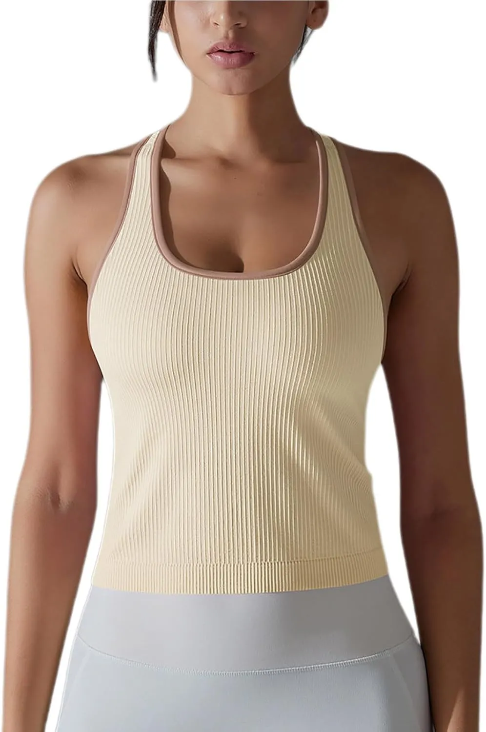 Women's Ribbed Workout Shirts Summer Light Elastic Racerback Tank Tops Casual Sleeveless Slim Comfy Yoga Blouse