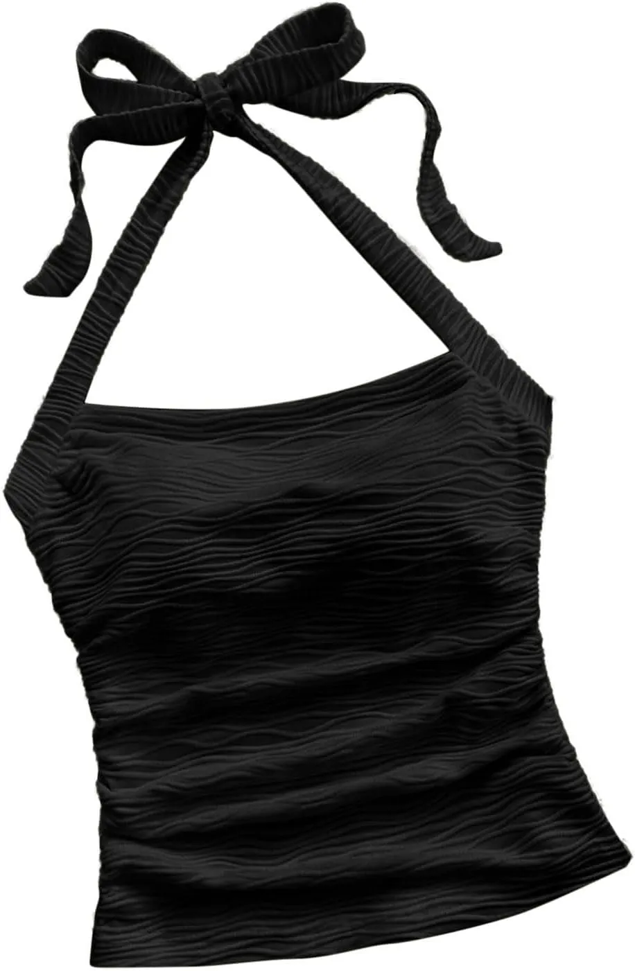 Women's Ruched Halterneck Y2K Crop Tops Tie Back Sleeveless Slim Fit Cami Top Teen Girls Textured Square Neck Shirts