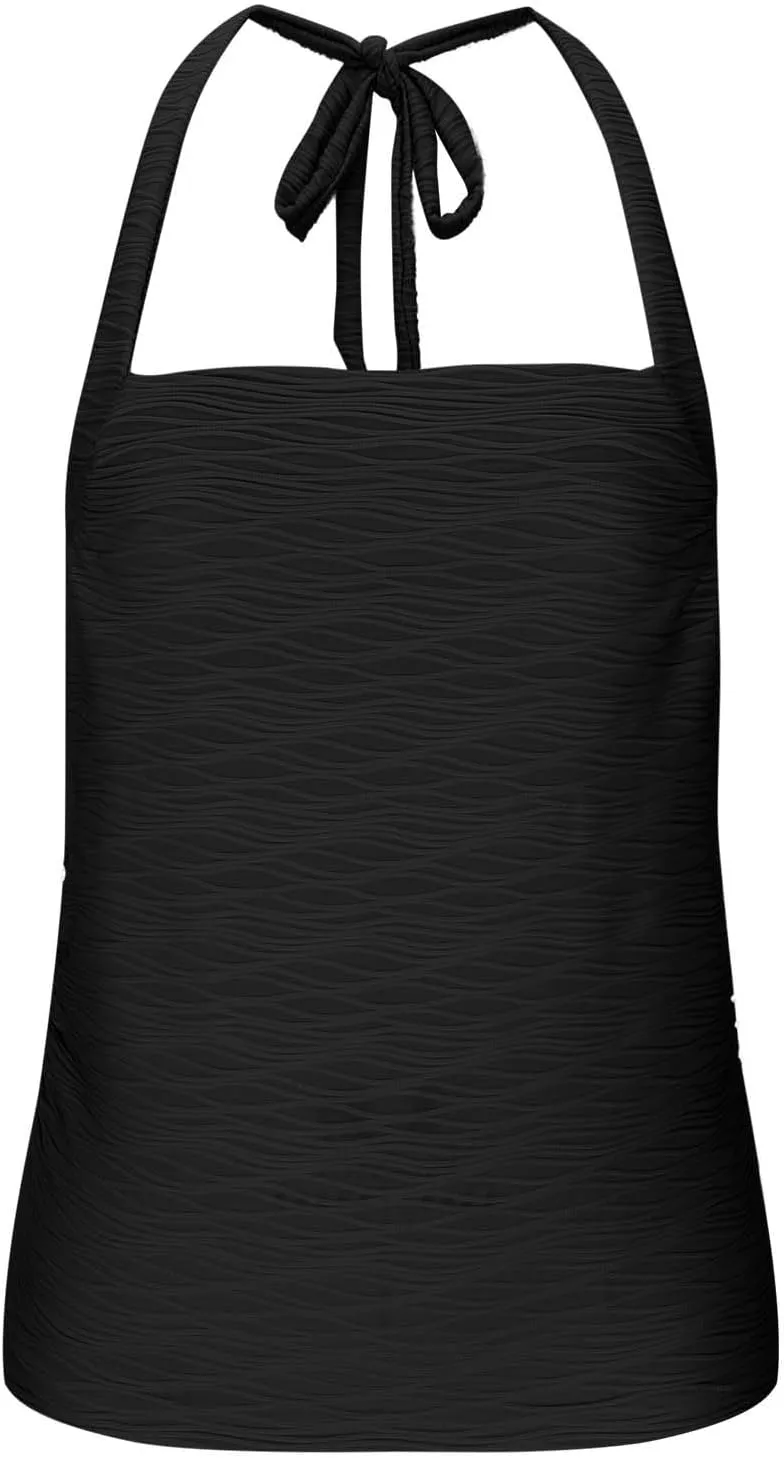 Women's Ruched Halterneck Y2K Crop Tops Tie Back Sleeveless Slim Fit Cami Top Teen Girls Textured Square Neck Shirts