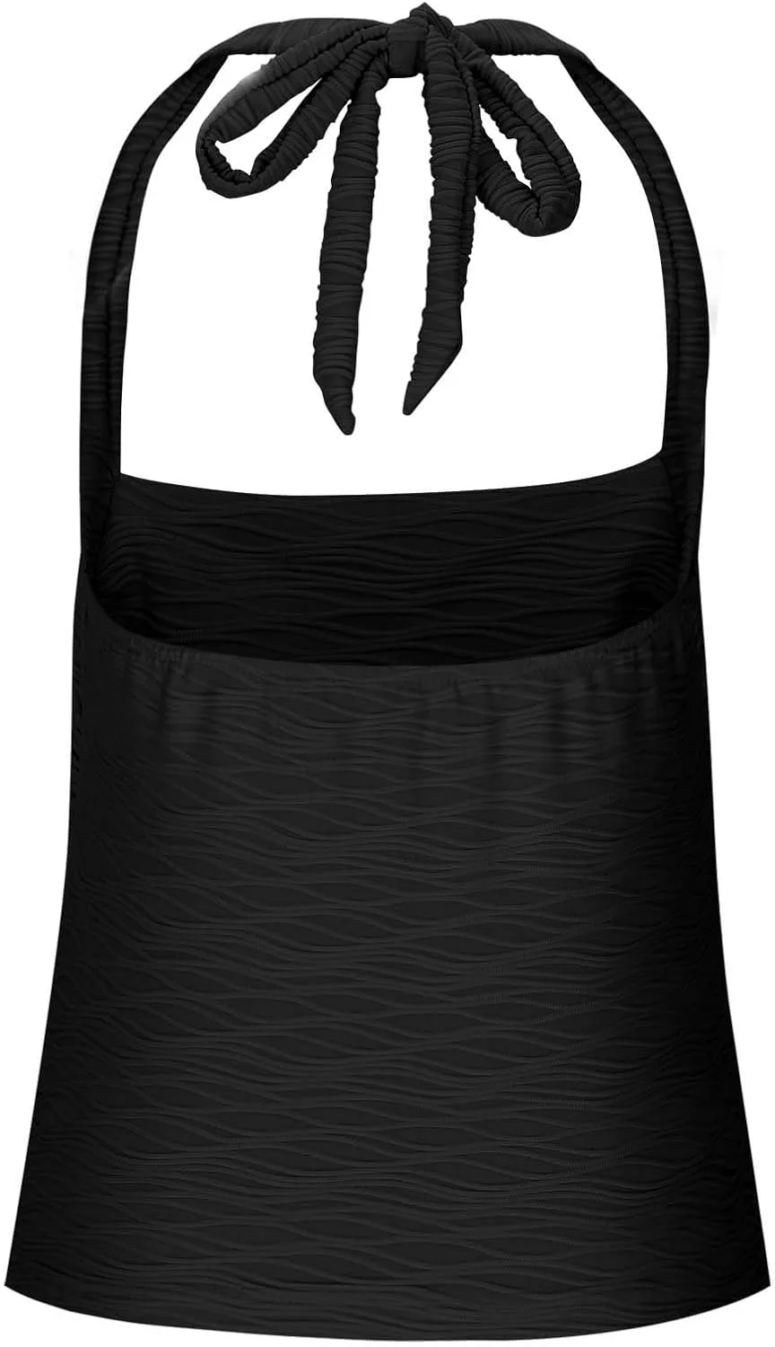 Women's Ruched Halterneck Y2K Crop Tops Tie Back Sleeveless Slim Fit Cami Top Teen Girls Textured Square Neck Shirts