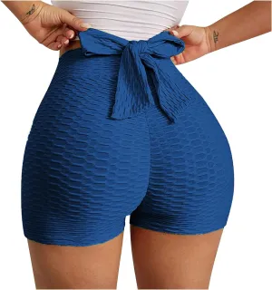 Womens Sexy Booty Shorts Butt Lift Leggings Shorts Lace up Scrunch Workout High Waisted Textured Hot Pants Athletic Shorts