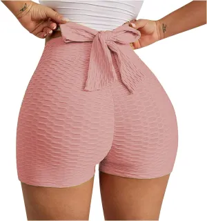 Womens Sexy Booty Shorts Butt Lift Leggings Shorts Lace up Scrunch Workout High Waisted Textured Hot Pants Athletic Shorts