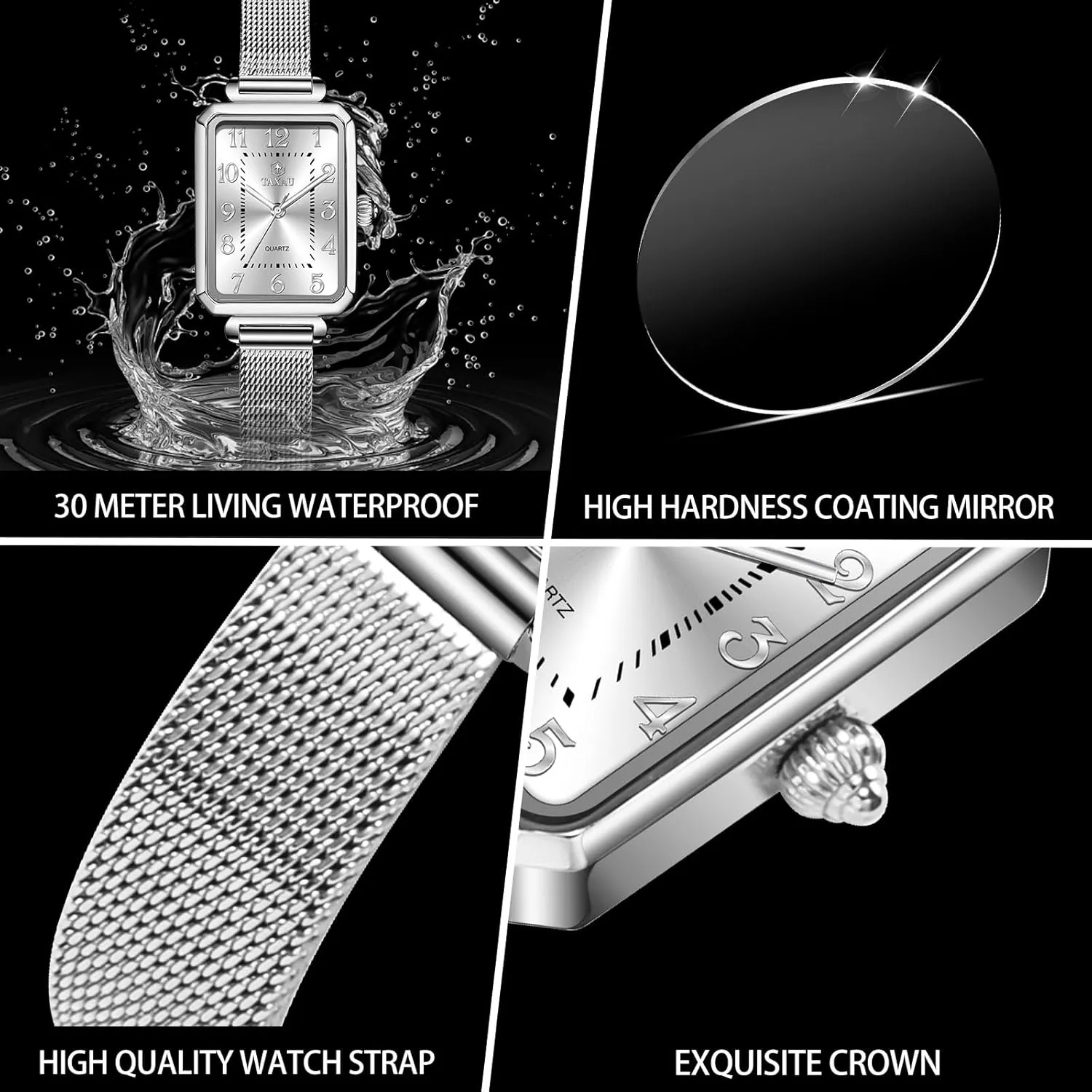 Women's Square Watch Mesh Bracelet Stainless Steel Rectangular Dress Watches for Women Fashion Business Analog Quartz Ladies Small Wrist Watch