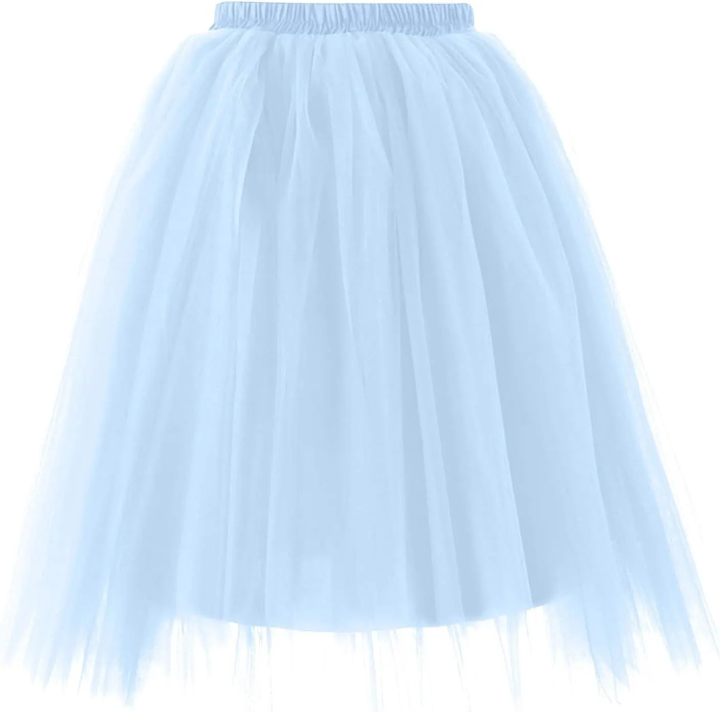 Women's Summer Casual Loose Trendy Elastic High Waist Solid Color Fluffy Mesh Party Flowy A-Line Latin Skirts, M-XL
