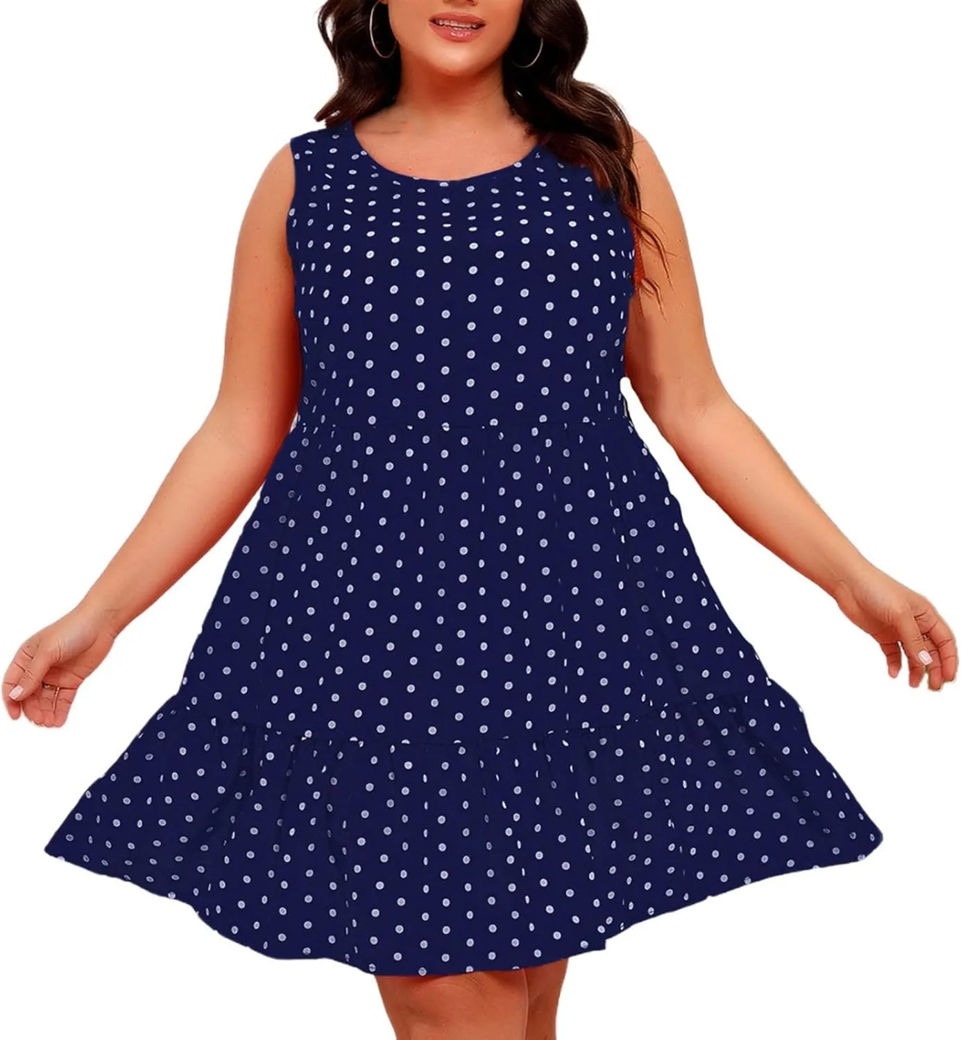 Women's Summer Dresses Plus Size Sleeveless Casual Sundresses Pleated Flowy Ruffle Midi Dress Boho Beach Dress
