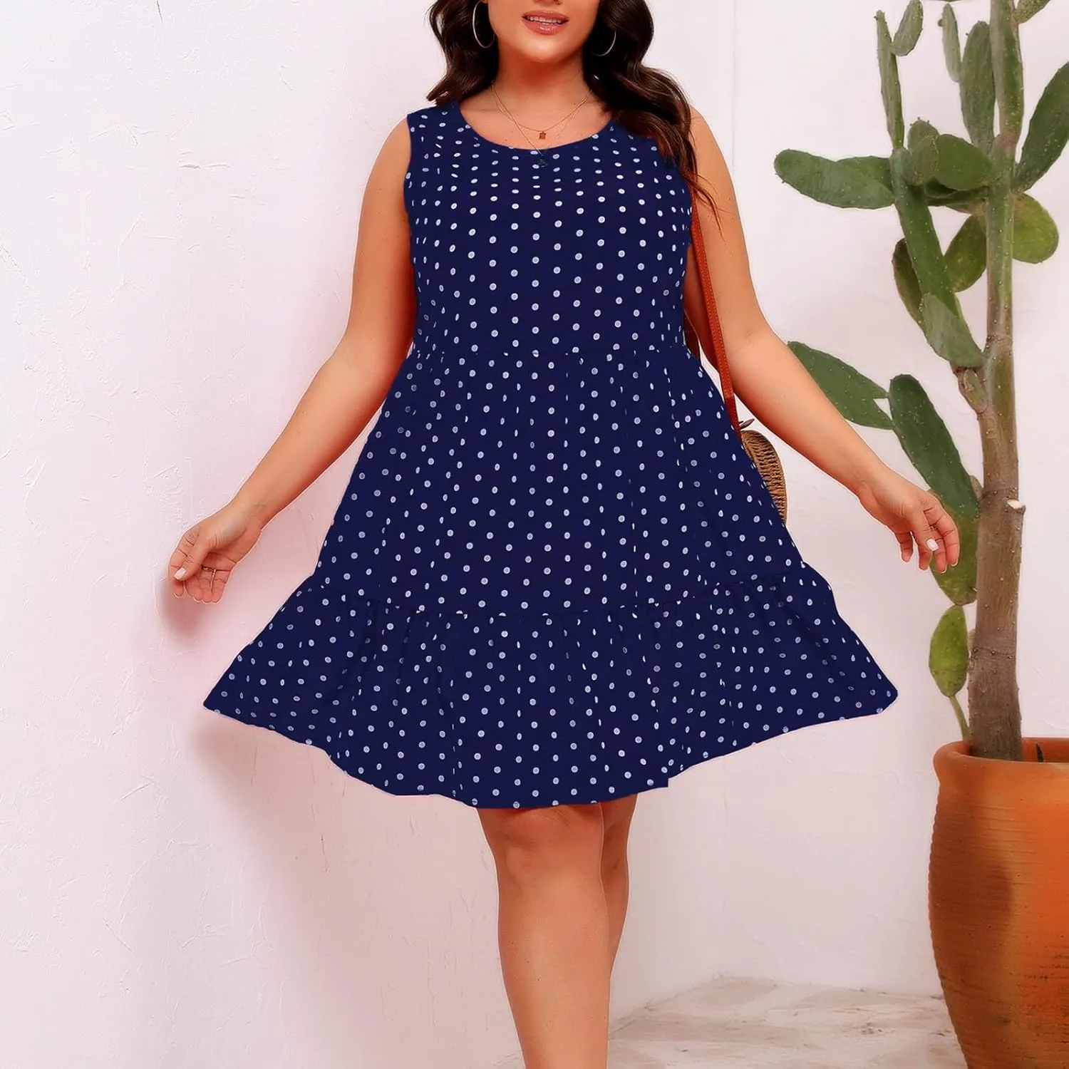 Women's Summer Dresses Plus Size Sleeveless Casual Sundresses Pleated Flowy Ruffle Midi Dress Boho Beach Dress