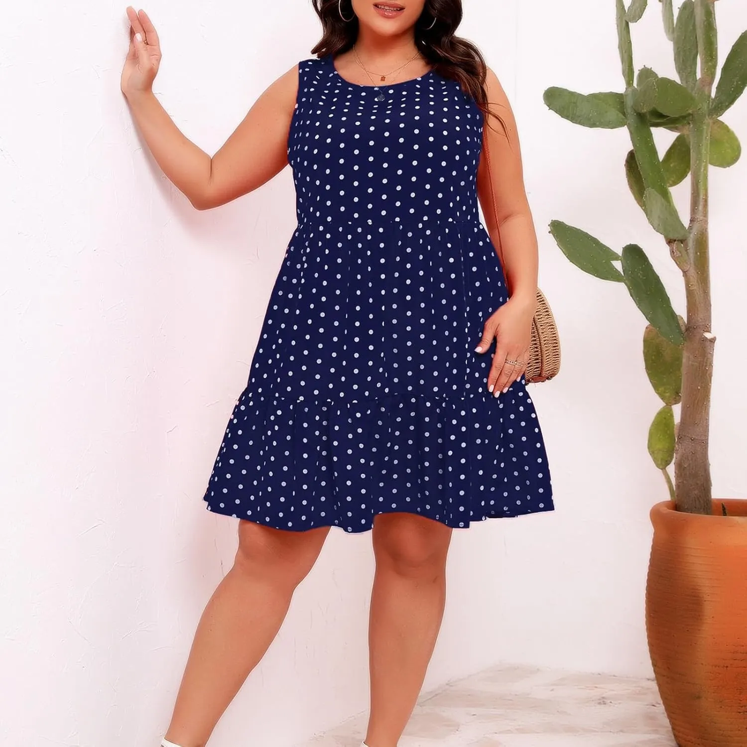 Women's Summer Dresses Plus Size Sleeveless Casual Sundresses Pleated Flowy Ruffle Midi Dress Boho Beach Dress