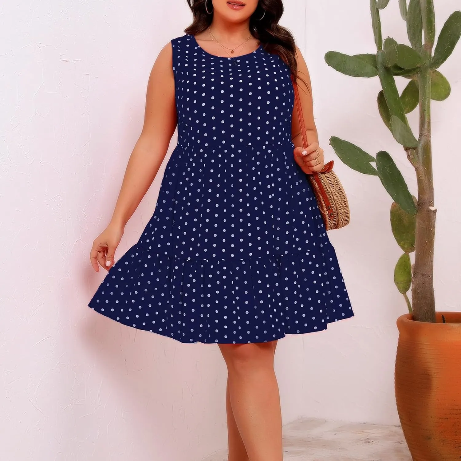 Women's Summer Dresses Plus Size Sleeveless Casual Sundresses Pleated Flowy Ruffle Midi Dress Boho Beach Dress